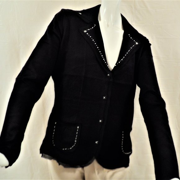 ORWELL KNIT JACKET IN SILK/COTTON BLACK ALSO IN NAVY NWT - Picture 2 of 3